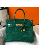 Hermes Birkin 30cm in Crocodile Embossed Calfskin Green 2020（Half-Handmade）