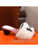 Hermes Mink Fur H Heel Side Sandals White 2020