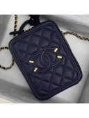 Chanel Grained Calfskin Long Vanity Case Top Handle Bag AS0988 Blue 2019