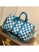 Louis Vuitton Keepall Bandoulière 45 Bag in Damier Leather N80404 Teal Green 2021