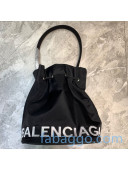 Balenciaga Wheel XS Drawstring Bucket in Black Logo Nylon 2020