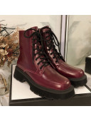 Gucci Oily Leathe Lace-up Short Boots Burgundy 2020