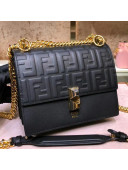 Fendi Kan I Small Raised FF Calfskin Flap Shoulder Bag Black 