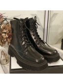 Gucci Oily Leathe Lace-up Short Boots Black 2020