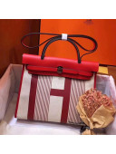 Hermes Herbag 31cm PM Striped Linen Shoulder Bag Red