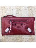 Balen...ga Calfskin Clasic City Wallet With Chain Burgundy