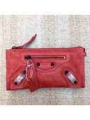 Balen...ga Calfskin Clasic City Wallet With Chain Red