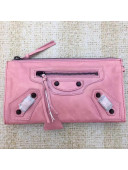 Balen...ga Calfskin Clasic City Wallet With Chain Pink