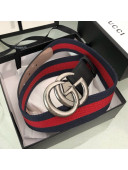 Gucci Web Fabric Belt 38mm with GG Buckle Red/Blue/Silver 2019