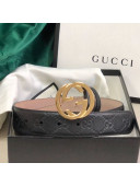 Gucci GG Embossed Leather Belt 34mm with GG Buckl Black 01