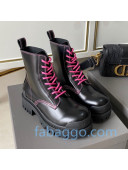 Balenciaga Strike Calfskin Lace-up Short Boot Black/Pink 2020