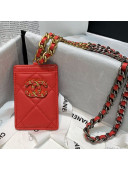 Chanel 19 Leather Badge Holder with Chain AP1745 Red 2021