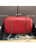 Bottega Veneta Knot Woven Lambskin Clutch with Chain Red 2019