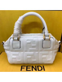 Fendi Lambskin FF Square-shaped Mini Boston Top Handle Bag White 2019