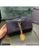 Saint Laurent Kate Medium with Tassel in Embossed Crocodile Leather 354119 Black/Gold 2021 TOP