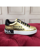 Dolce Gabbana Calfskin Nappa Portofino Sneakers with Lettering Print Gold 16 2020