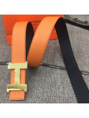 Hermes Saddle Reversible Calfskin Belt 38mm with H Buckle Belt Orange 2019