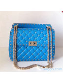 Valentino Medium Rockstud Spike Handle Shoulder Bag in Lambskin Leather Blue 2020