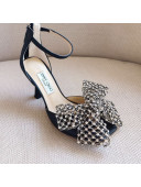 Jimmy Choo Mana Lambskin Sandals 8.5cm with Crystal Bow Black 2021