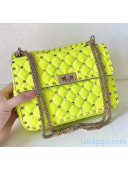 Valentino Medium Rockstud Spike Handle Shoulder Bag in Lambskin Leather Fluorescence Yellow 2020