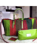 Bottega Veneta Lambskin Woven Colored Tote Neon Green