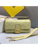 Fendi Baguette Large FF Logo Lambskin Flap Bag Light Yellow 2019