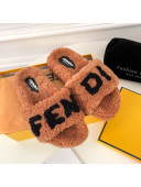 Fendi Logo Shearling Flat Slide Sandals Brown 2021