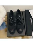 Chanel Mesh Crystal Lace up Flat Black 2020