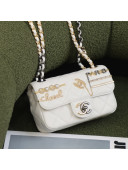 Chanel Lambskin Small Flap Bag with Logo Charm AS2979 White 2021