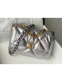 Chanel 19 Metallic Goatskin Small Flap Bag AS1160 Silver 2021 TOP