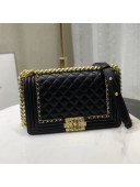 Chanel Quilted Calfskin Chain Medium Boy Flap Bag A67086 Black 2019