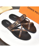 Louis Vuitton Cross Strap Flat Slide Sandals Brown Monogram Canvas 2021