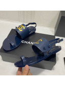 Chanel Calfskin Thong Flat Sandals G36885 Navy Blue 2021