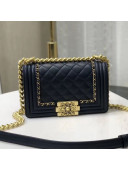 Chanel Quilted Calfskin Chain Small Boy Flap Bag A67085 Navy Blue 2019