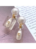 Chanel Transparent Resin Pearl Short Earrings White/Gold 02 2019