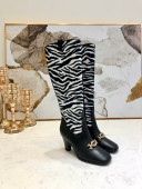 Gucci Zumi Horsebit GG Animal Print Mid-Heel Knee High Boot 577652 White/Black 2019