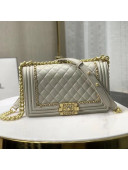 Chanel Quilted Calfskin Chain Medium Boy Flap Bag A67086 Gray 2019