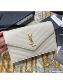 Saint Laurent 393953 Envelope Chain Wallet in Textured Leather White/Gold (Top Quality)