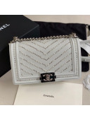 Chanel Pearl Chevron Calfskin Medium Boy Flap Bag A67086 White/Silver 2020