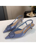 Valentino VLogo One-Tone Patent Leather Slingback Sandals 40mm Blue 2020