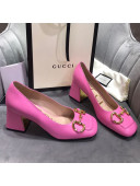 Gucci Leather Mid-Heel Pumps with Horsebit Hot Pink 2020