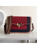 Valentino Rockstud Rolling Flap Shoulder Bag Blue/Red 2019