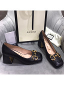 Gucci Leather Mid-Heel Pumps with Horsebit Black 2020