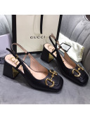 Gucci Mid-Heel Slingback Pumps with Horsebit Black 2020