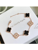 Van Cleef&Arpels Fiver Clovers Crystal Bracelet Black Rosy Gold