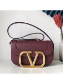 Valentino Supervee Calfskin Maxi-Logo Crossbody Bag 1011L Burgundy/Gold 2020