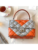 Valentino  "V" Intarsia Lambskin Garavani Candystud Single Handle Bag Grey/Orange 2018