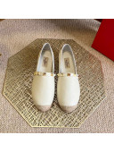 Valentino Rockstud Litchi-Gained Leather Espadrilles White 2022 