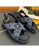 Louis Vuitton Since 1854 Paseo Flat Comfort Sandal in Blue Studded Monogram Canvas 2021