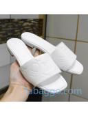 Louis Vuitton Monogram Embossed Calfskin Flat Slide Sandals White 2020